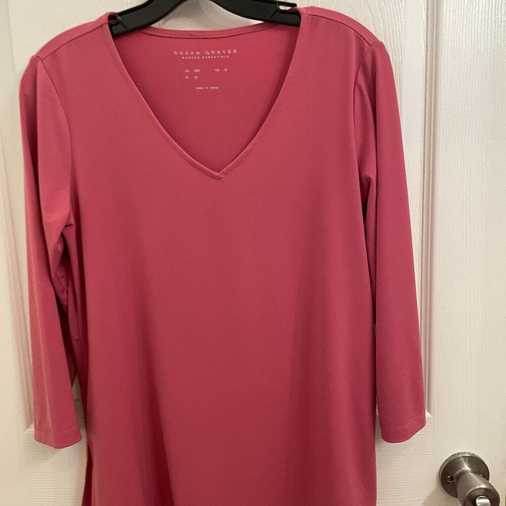 Susan Graver Modern Essentials Liquid Knit 3/4 Sleeve Tunic Pullover size‎ XSP